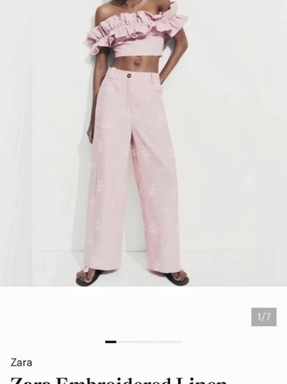 Zara Embroidered Floral Wide-Leg Trousers in Pink